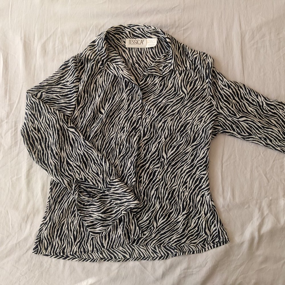 jessica zebra semi-sheer blouse size M